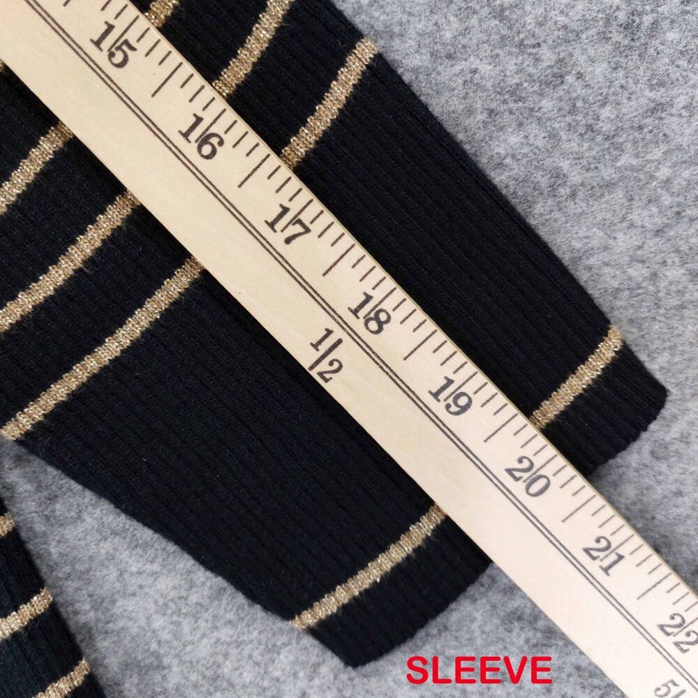 Lauren Ralph Lauren Striped Knit Top Womens 2X Black Gold Henley Metallic Ribbed - Picture 6 of 8